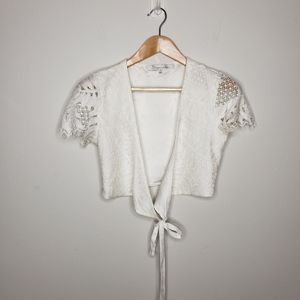 Lovers + Friends White Lace Wrap Around Tie Top